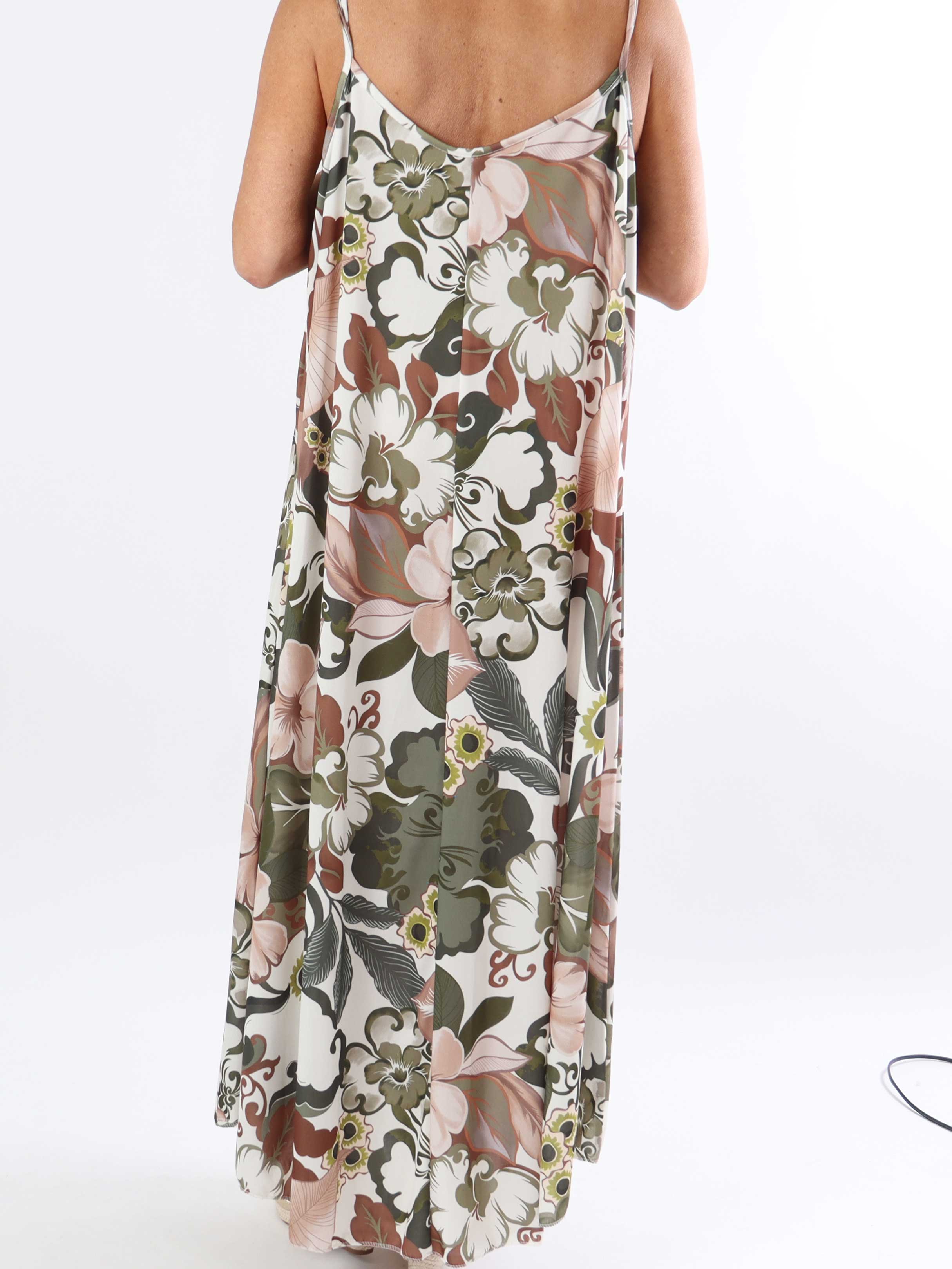 Maija - Plus size stropkjole i elastisk stof med blomster